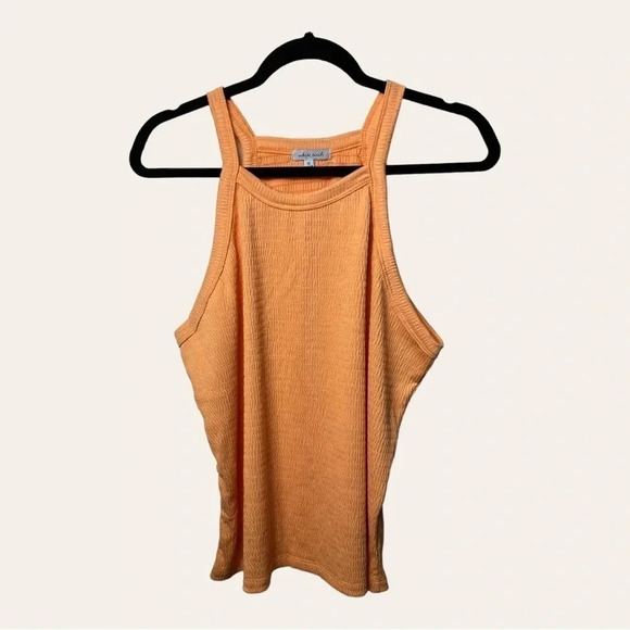 0485. WHITE BIRCH ORANGE‎ RIBBED SPAGHETTI STRAP TOP SIZE 1X SMOCKING - Picture 3 of 13